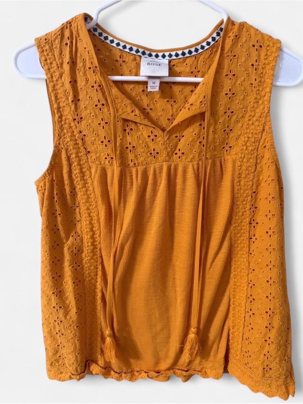 Women's Mustard Eyelet Sleeveless Top